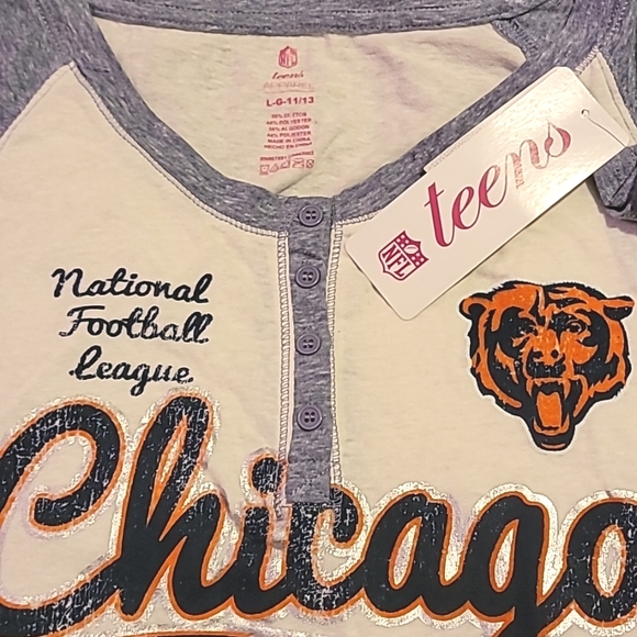 NWT Chicago Bears Shirt Teen Large NFL Henley - Picture 3 of 3